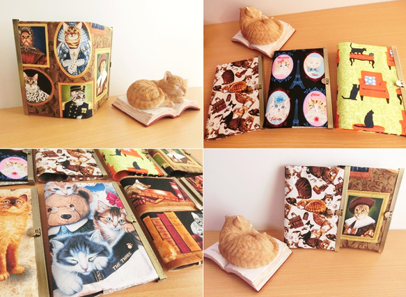 8種・本と猫柄がま口カードケースカバー見開き型 4枚目の画像