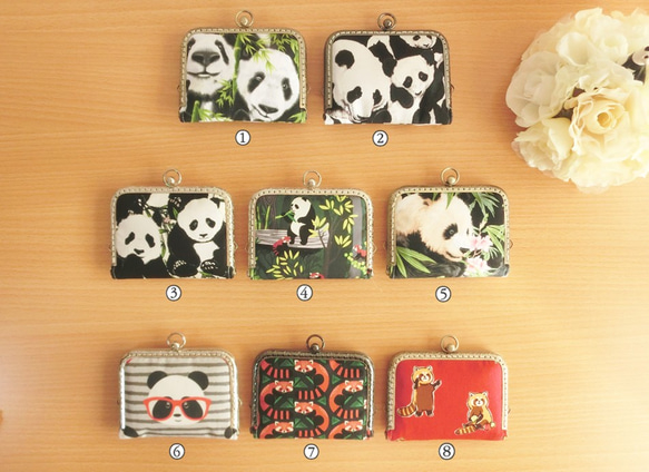 8種・パンダ＆レッサーパンダ柄がま口カードケース／7枚程度収納 2枚目の画像