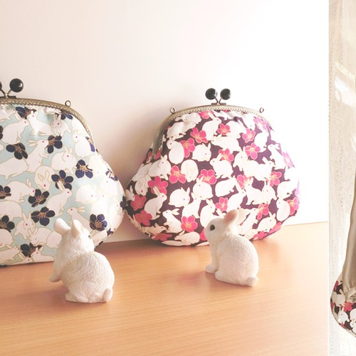 6種・和調うさぎ柄がま口バッグL②／斜め掛けショルダー ショルダー  