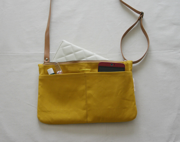 帆布　5ポケットショルダー / サコッシュ / バッグ イン バッグ　(color : yellow×yellow) 5枚目の画像