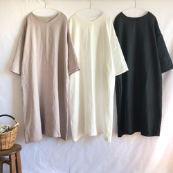 亞麻長袖連身裙/黑色 第5張的照片