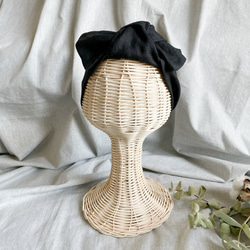 痛くないリボンヘアバンド リネン／ブラック　送料無料 3枚目の画像