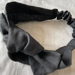 痛くないリボンヘアバンド リネン／ブラック　送料無料 6枚目の画像