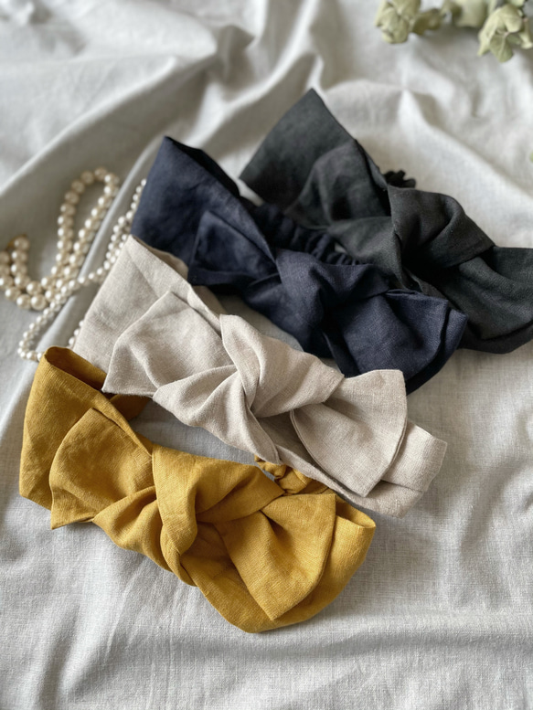 痛くないリボンヘアバンド リネン／ブラック　送料無料 7枚目の画像