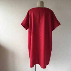 紅色/亞麻簡約連衣裙 第4張的照片