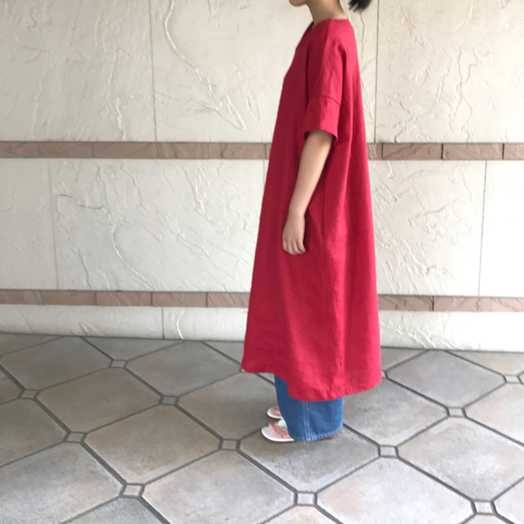 寬鬆利落的亞麻長裙/紅色 第5張的照片