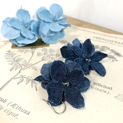 denim flower ピアス ／ デニムお花のピアス インディゴブルー 4枚目の画像