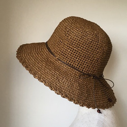 ラフィア風糸の夏帽子①　XSサイズ 1枚目の画像