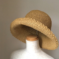 ラフィア風糸の夏帽子①　XSサイズ 2枚目の画像