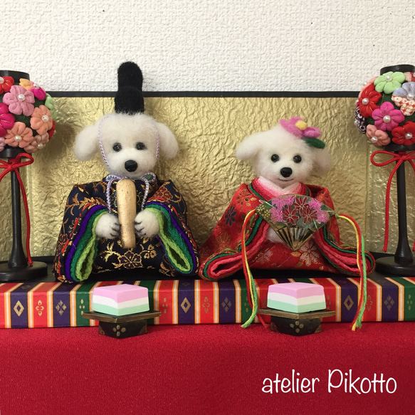 受注製作 犬と猫の羊毛フェルトひな祭り人形セット 受注製作 犬と猫
