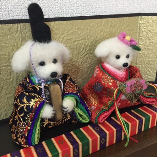 受注制作]ワン雛祭り ビションフリーゼのおひなさまセット着物(金蘭