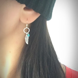 送料無料・ターコイズ フェザーリング ピアス （turquoise Feather ring pierce） 5枚目の画像