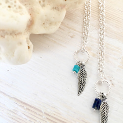 送料無料・ラピスラズリフェザーリング ネックレス（lapis lazuli Feather ring necklace） 4枚目の画像