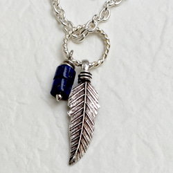 送料無料・ラピスラズリフェザーリング ネックレス（lapis lazuli Feather ring necklace） 2枚目の画像