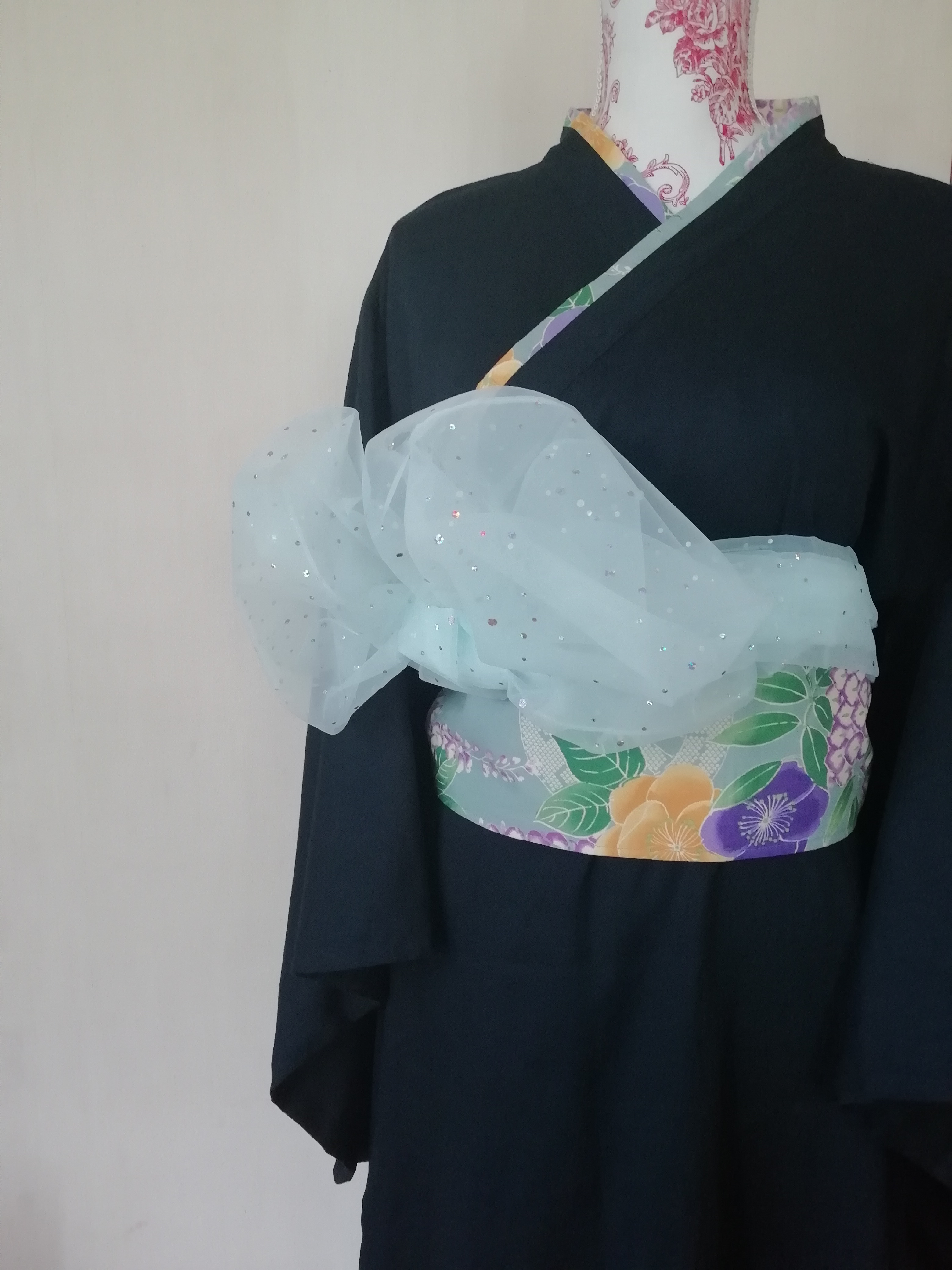 藍藤の和ドレス濃紺＊＊飾り帯つき＊＊