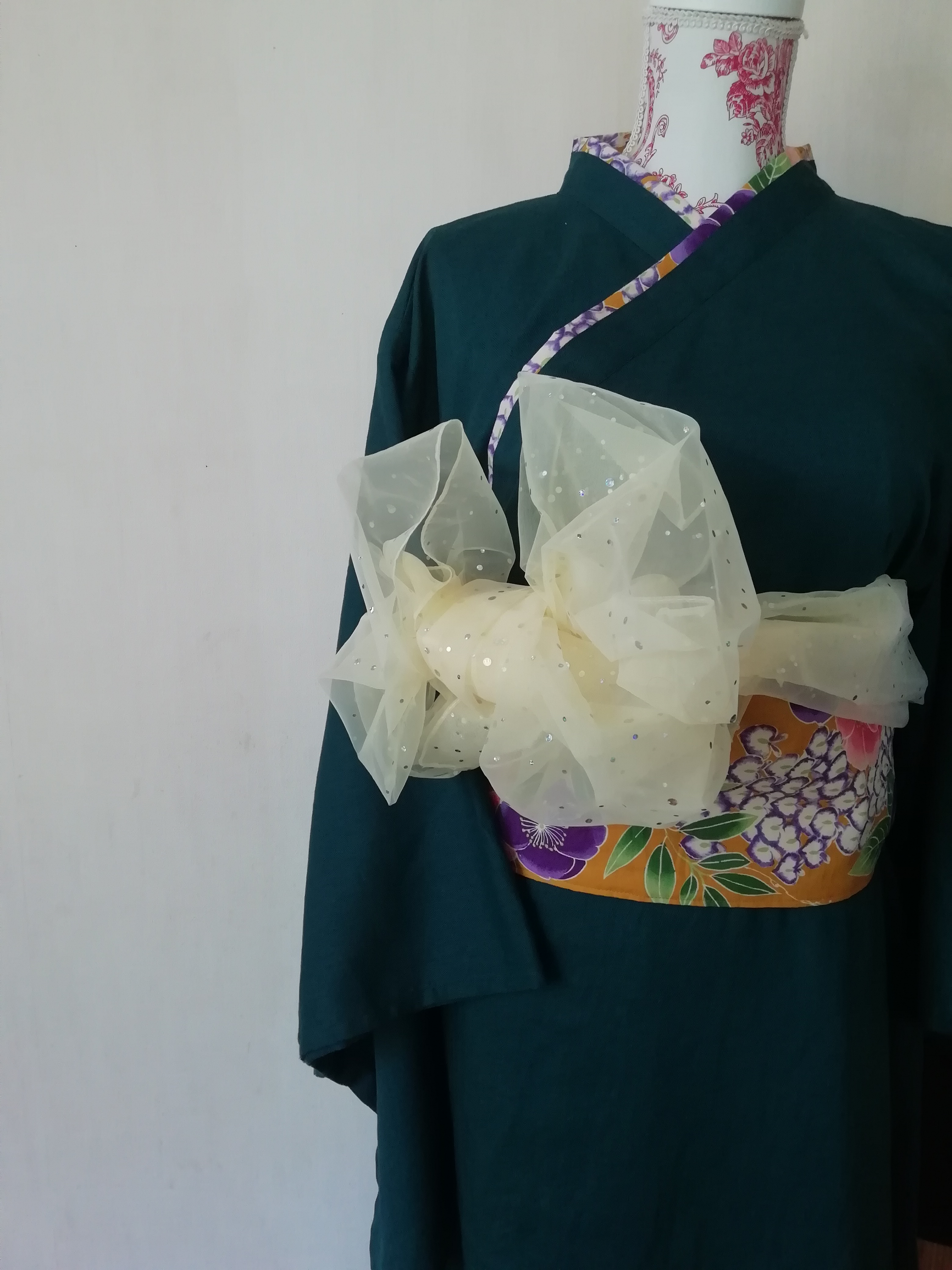 ＜再販＞黄藤の和ドレス深緑＊＊飾り帯つき＊＊
