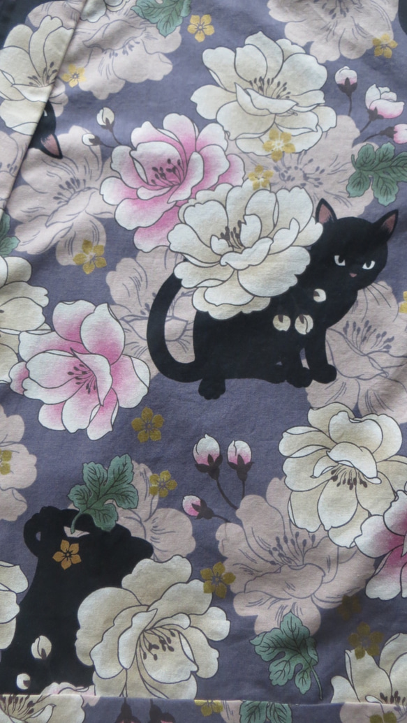 黒猫と紫牡丹　簡単着物 6枚目の画像