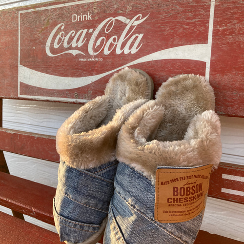 デニムリメイク ファーサンダル ファー ムートン スリッパ スリッポン ブーツ デニム リメイク レザー