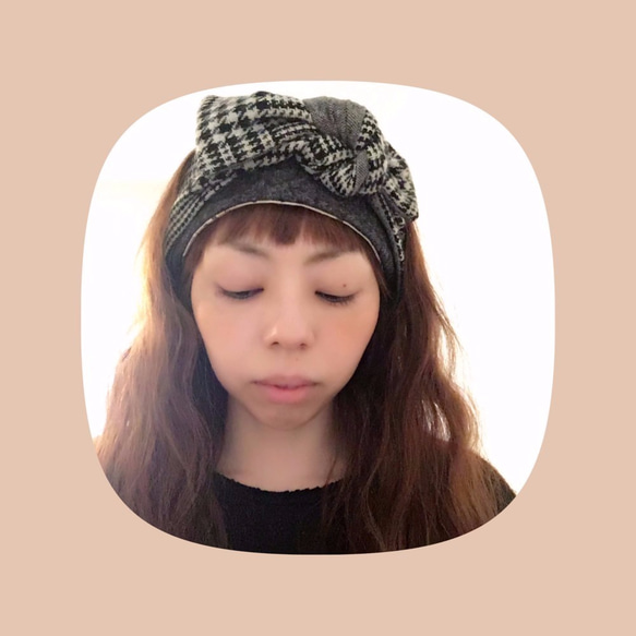 冬季羊毛放鬆格子呢☆☆tokotoko絲帶頭巾 第6張的照片