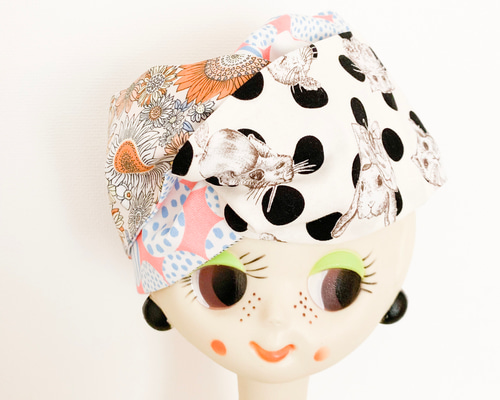 猫うさぎドット☆tokotoko☆カラフルターバン ヘアバンド・ターバン