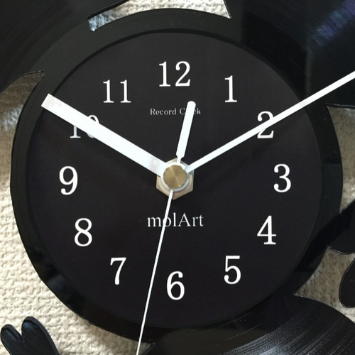 完全受注生産>かわいい3匹のウサギのレコード壁掛け時計(ピンク