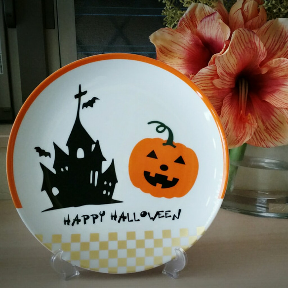 ポーセラーツ ハロウィンプレート☆格子柄 その他インテリア雑貨