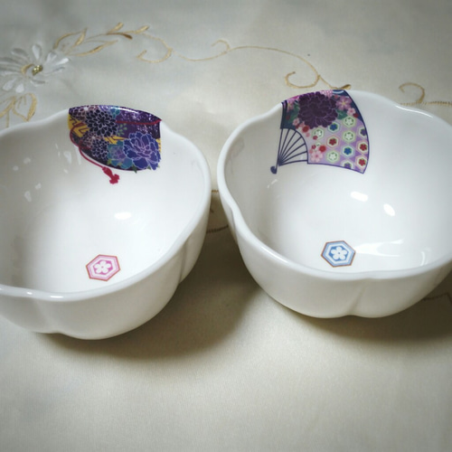 ポーセラーツ シックな和柄の、小鉢4個set お椀・ボウル・鉢