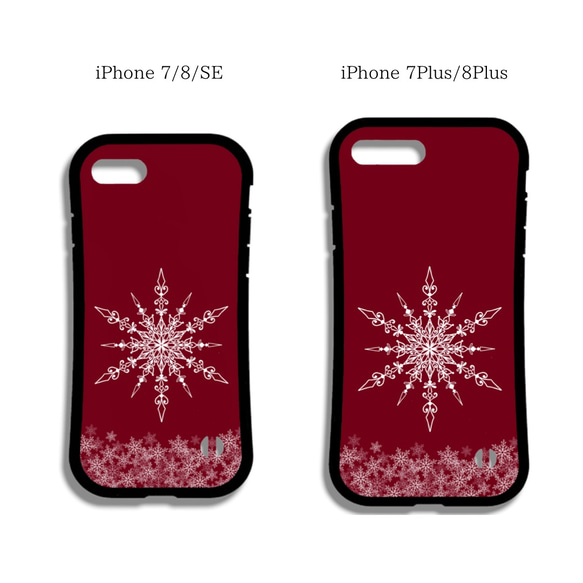 【iPhoneケース】耐衝撃スマホケース✳︎雪の結晶・赤(deep red)・マンダラアート柄 8枚目の画像