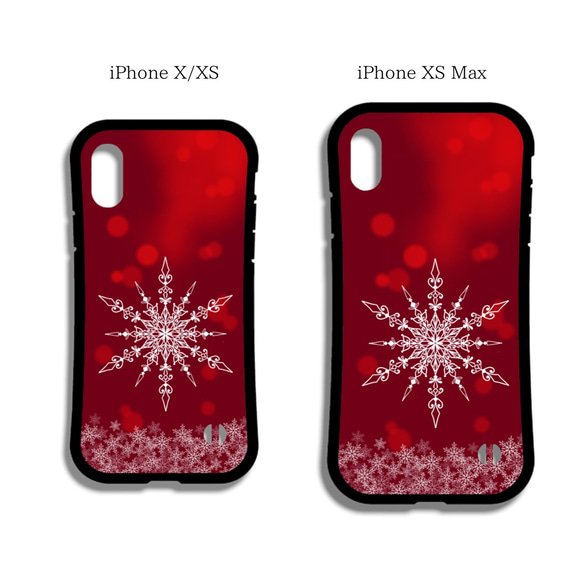 【iPhoneケース】耐衝撃スマホケース✳︎雪の結晶・赤(shiny red)・マンダラアート柄 7枚目の画像