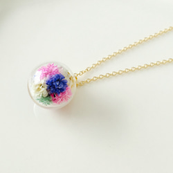 【再販】お花のガラスドームネックレス（ピンク、パープル、グリーン） 3枚目の画像