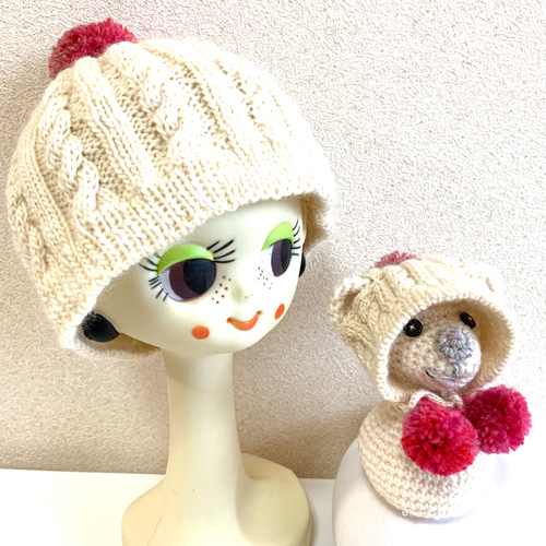 テディベア ハンドメイド 作家 ニット帽 テディベア ハンドメイド 作家 ニット帽