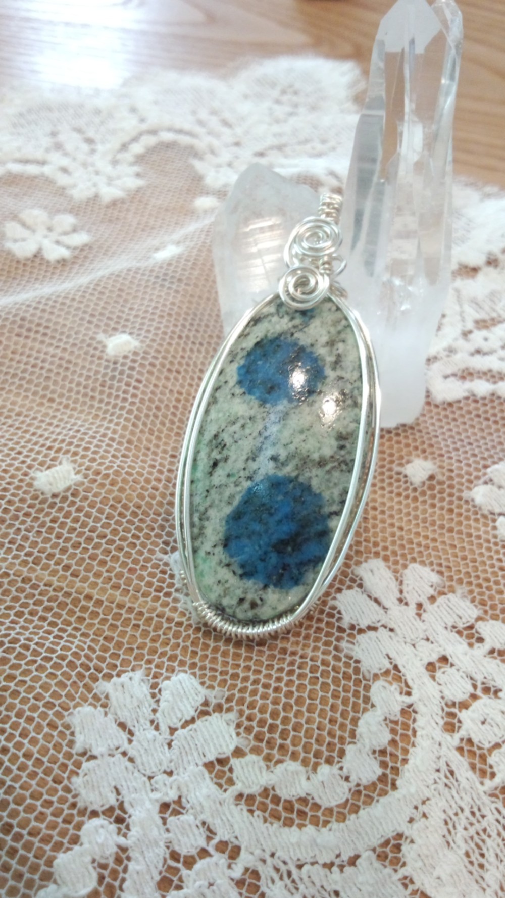 雄大な目的へ☆ｋ2アズライトカボション☆ワイヤーラッピング