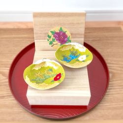 新品　紫式部　はまぐり　手描き　貝合わせ　7.5×6　桐板台　インテリア飾り 天上の花 貝合わせ(絵付け桐箱入り） 立体・オブジェ suirenka