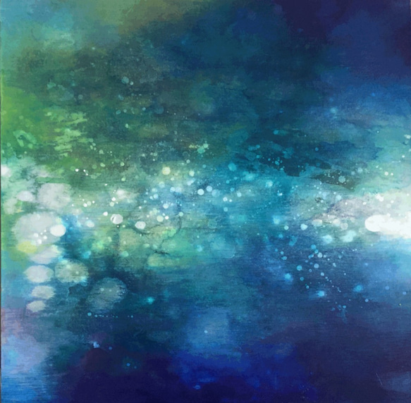 アクリル絵 アクリル絵画 『水鏡』 S8サイズ 木パネル 絵画 タキ ナオ Taki
