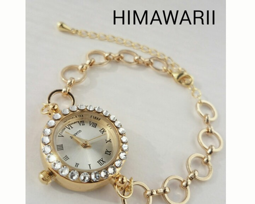 送料無料】スワロフスキーが輝くブレスレットウォッチ(ゴールド