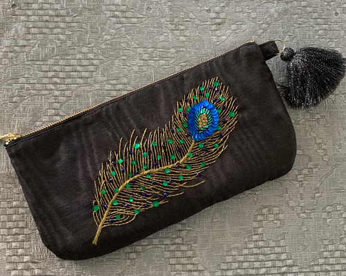 JAMIN PUESH孔雀の羽柄　刺繍バッグ【匿名配送】 JAMIN PUESH孔雀の羽柄 刺繍バッグ【匿名配送】 JAMIN PUESH孔雀