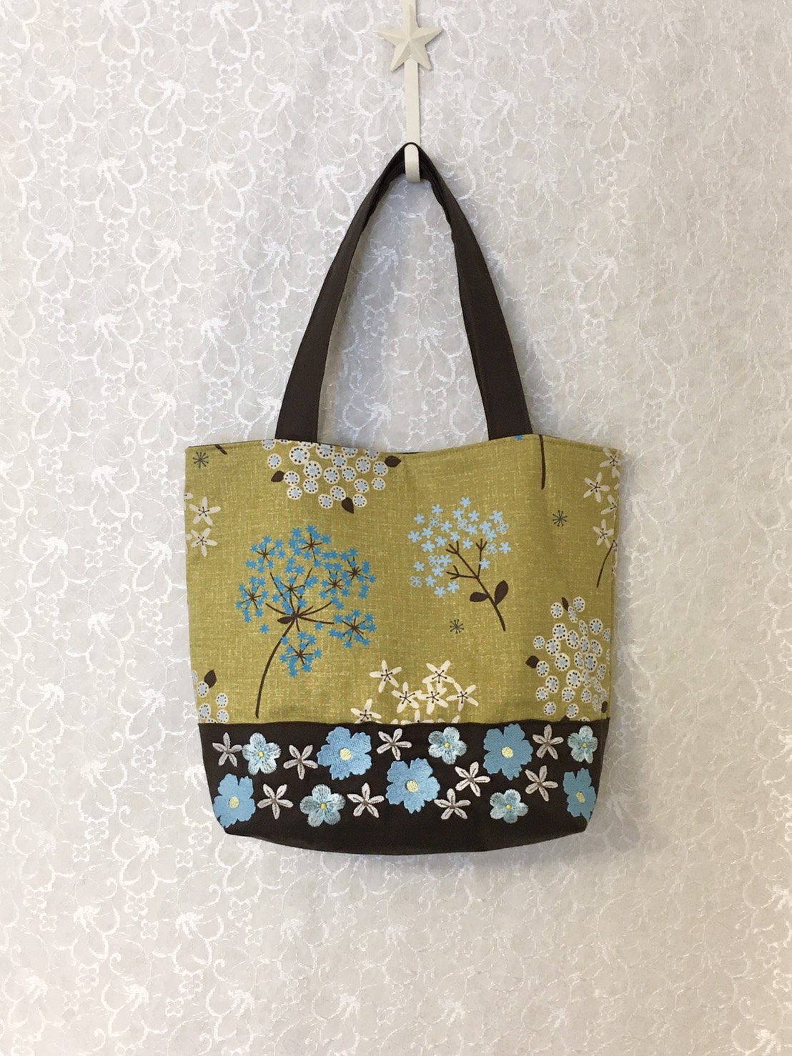 OKAJIMA 花柄刺繍 トートバッグ ブラウン 箱付き OKAJIMA 花柄刺繍 トートバッグ ブラウン 箱付き