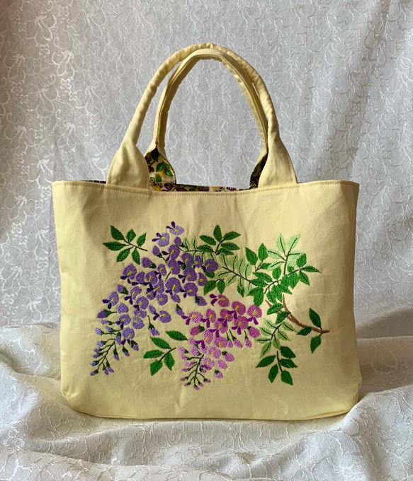のんちゃん様ご予約品藤の花刺繍のトートバッグ トートバッグ AZmama 