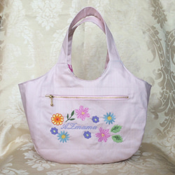 お花刺繍ミニトートバック(ピンク) 2枚目の画像