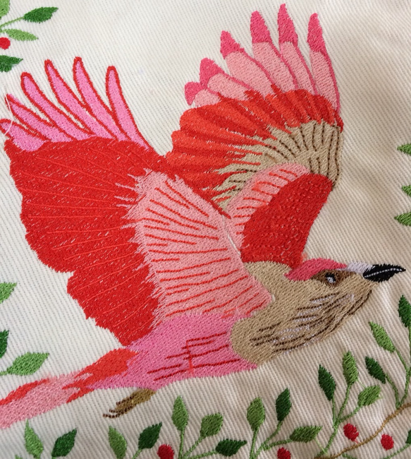 飛ぶ鳥刺繍バッグ(赤) 4枚目の画像