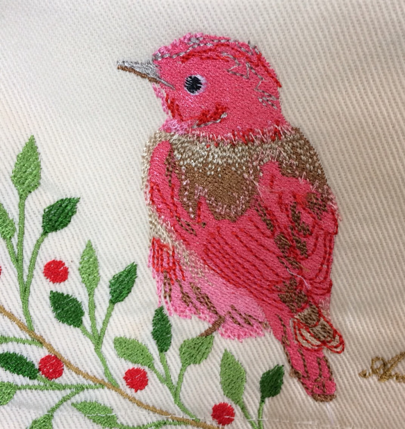 飛ぶ鳥刺繍バッグ(赤) 5枚目の画像