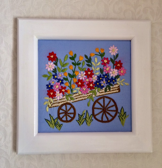 刺繍額  花車 刺繍額 花車