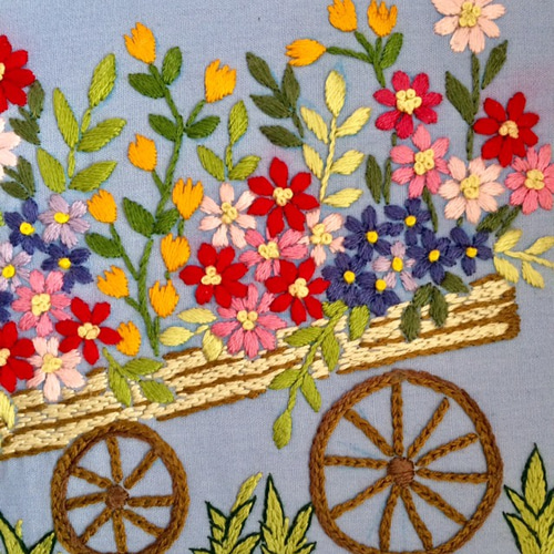 刺繍額  花車 刺繍額 花車