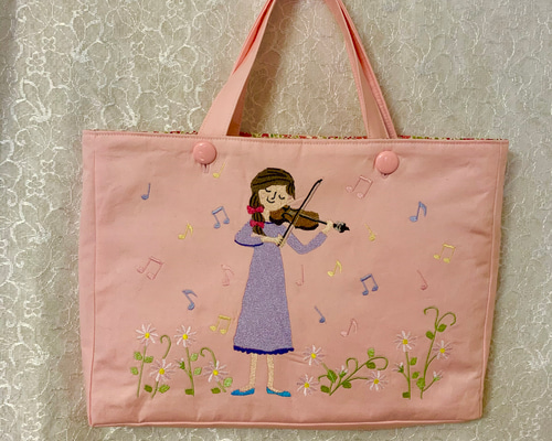 レッスンバッグ ×2  オリーブ刺繍　ラベンダー刺繍 レッスンバッグ ×2 オリーブ刺繍 ラベンダー刺繍