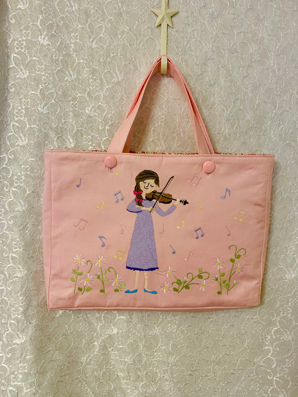 【高い素材】 再販 バイオリン刺繍のレッスンバッグ その他入園グッズ AZmama 手提げ・レッスンバッグ・入園グッズ