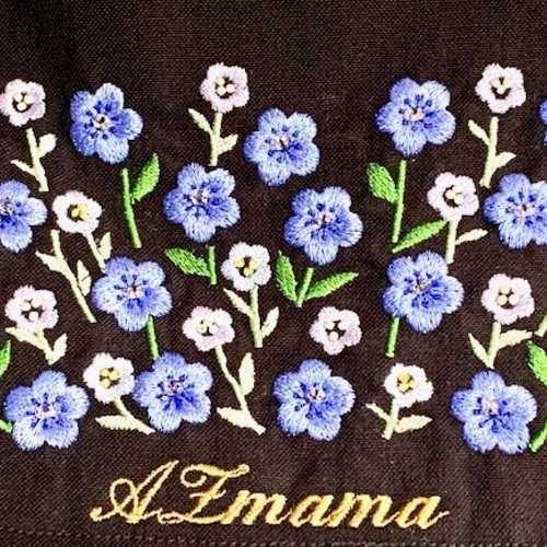 再販 青い花刺繍とビーズのトートバッグ トートバッグ AZmama
