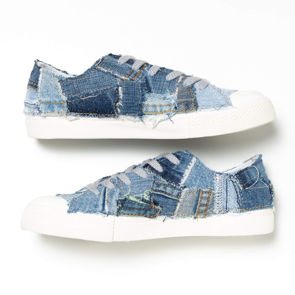 受注販売 ローカット デニムリメイクスニーカー Denim Patchwork 3枚目の画像