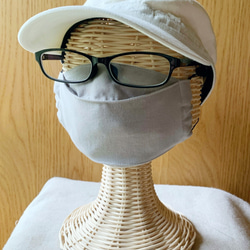 【夏マスク】折り返し立体マスク ライトグレー 男女兼用サイズ 裏地：日本製ひんやりUVカット 涼感 薄手 汗とり 3枚目の画像