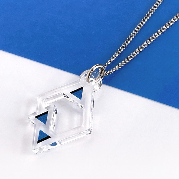 【rhombus／blue】ネックレス│アクリルアクセサリー│││ユニーク│三角│個性的│かっこいい│ひし形｜青｜きれい 2枚目の画像