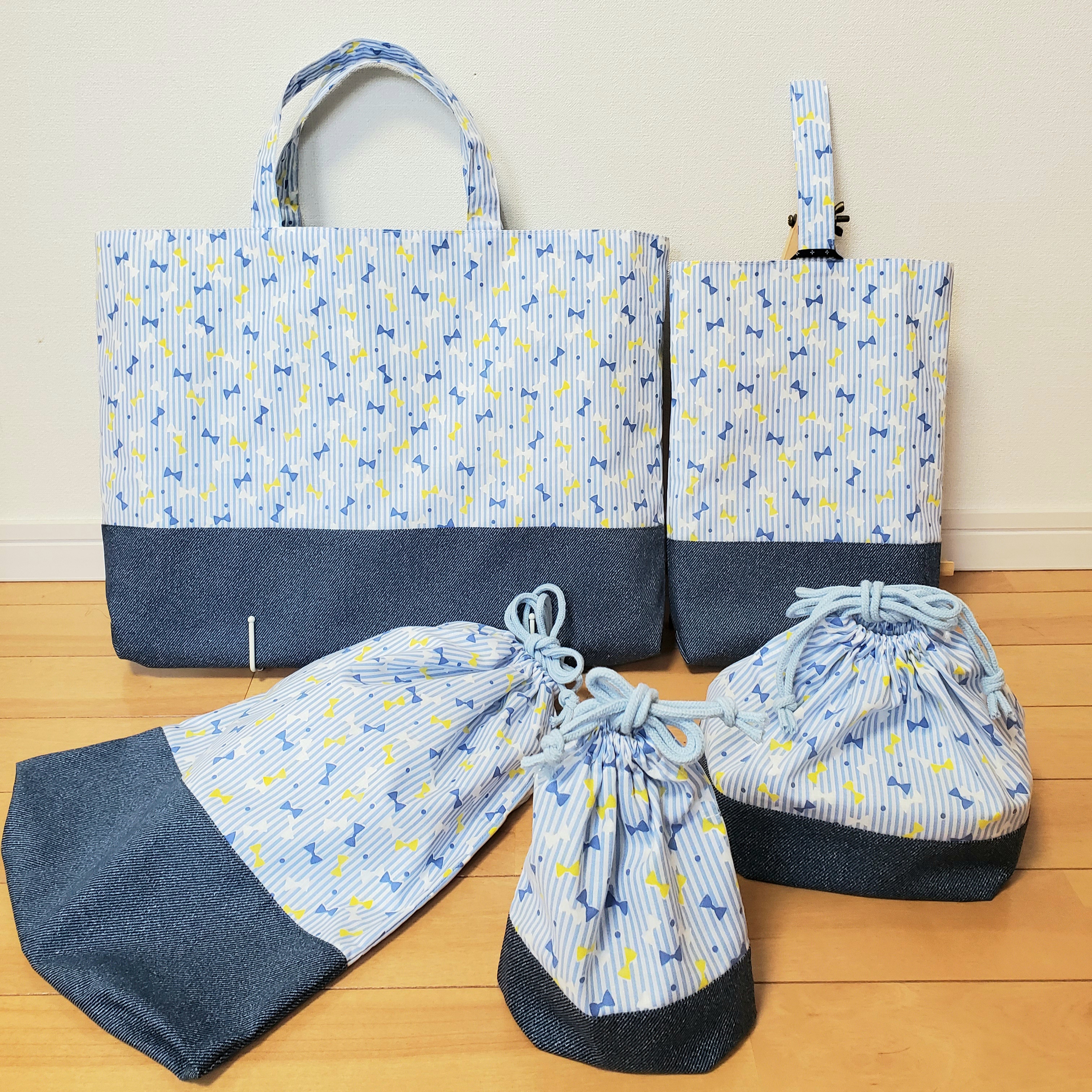 入園入学 基本の5点セット＊ストライプリボン ブルー